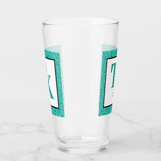 Stilvolle Aquamarin Blue Glitzer Glam Monogram Ini Glas (Rechts)