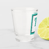 Stilvolle Aquamarin Blue Glitzer Glam Monogram Ini Schnapsglas (Links)