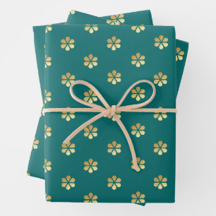 Stilvolle Aquamarin & Gold Daisy Honeycomb Geschenkpapier Set