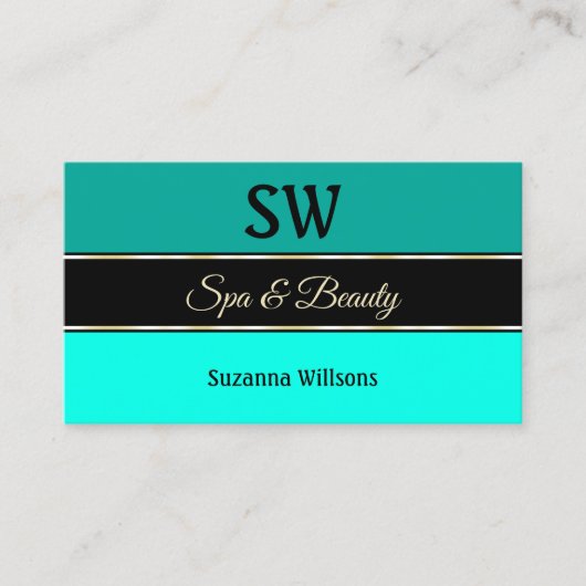 Stilvolle Aquamarine Borders on Black Modern mit M Visitenkarte (Vorderseite)