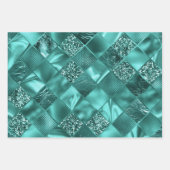Stilvolle Aquamarine Glitzer Diamant Foil Muster Geschenkpapier Set (Vorderseite 2)