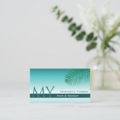 Stilvolle Aquamarine Gradient Palm Leaf Monogram u Visitenkarte (Stehend Vorderseite)