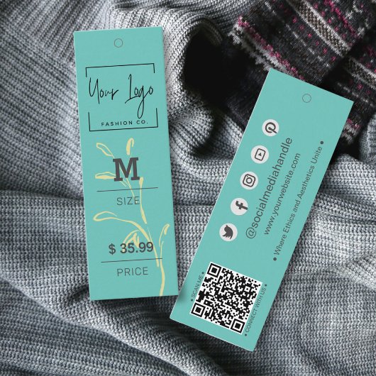 Stilvolle Aquamarine Green Leaf QR Fashion Price T Telefonnummerkarte