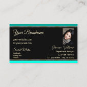 Stilvolle Aquamarine Grenzen auf Black Modern mit  Visitenkarte (Rückseite)