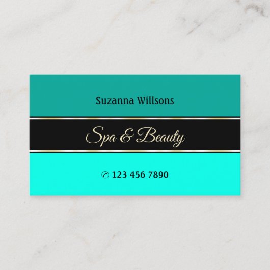 Stilvolle Aquamarine Grenzen auf Black Modern mit Visitenkarte (Vorderseite)