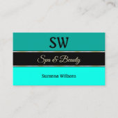 Stilvolle Aquamarine Grenzen auf Black Monogram un Visitenkarte (Vorderseite)