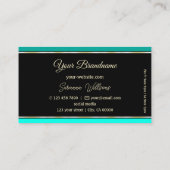 Stilvolle Aquamarine Grenzen auf der Black Modern Visitenkarte (Rückseite)