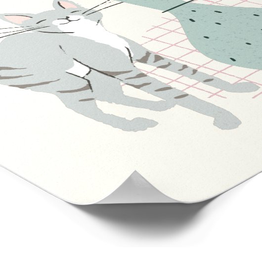 Stilvolle Aquamarine Illustration der Graukatze Poster (Ecke)
