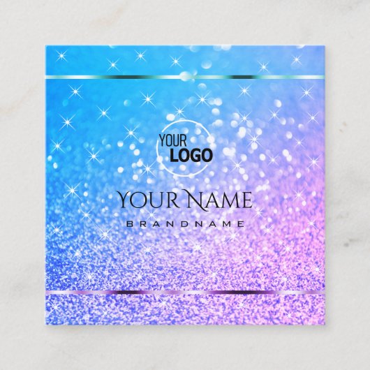 Stilvolle Aquamarine Lila Glitzer-Sparkle-Sterne-L Quadratische Visitenkarte (Vorderseite)