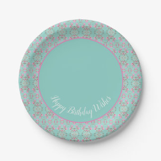 Stilvolle Aquamarine Rosa und Weiß Happy Birthday Pappteller