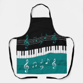 Stilvolle Aquamarine Schwarz-weiße Klaviertasten u Schürze (Vorderseite)