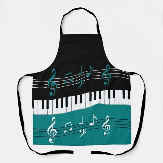 Stilvolle Aquamarine Schwarz-weiße Klaviertasten u Schürze (Vorderseite)