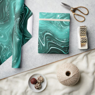 Stilvolle Aquamarine Shimmer Glitzer & Foil Strata Geschenkpapier