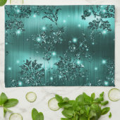 Stilvolle Aquamarine Shimmer Glitzer und Foil Flor Geschirrtuch (Gefaltet)