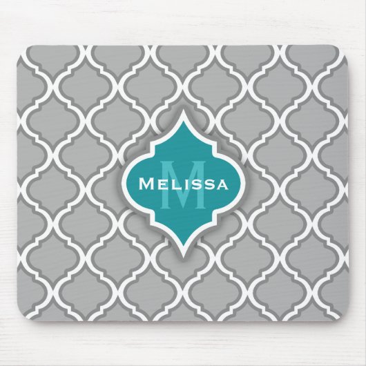 Stilvolle Aquamarine und graumarokkanische Fliesen Mousepad (Vorne)