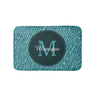 Stilvolle Aquamarine Zebra-Print mit Monogramm und Badematte