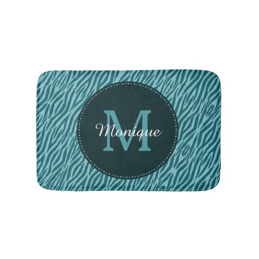 Stilvolle Aquamarine Zebra-Print mit Monogramm und Badematte (Vorderseite)