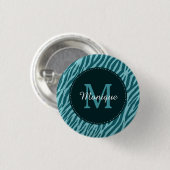 Stilvolle Aquamarine Zebra-Print mit Monogramm und Button (Vorne & Hinten)