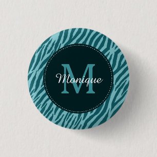Stilvolle Aquamarine Zebra-Print mit Monogramm und Button
