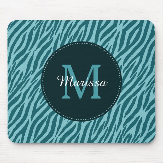Stilvolle Aquamarine Zebra-Print mit Monogramm und Mousepad (Vorne)