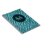 Stilvolle Aquamarine Zebra-Print mit Monogramm und Notizblock (Rechte Seite)