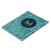 Stilvolle Aquamarine Zebra-Print mit Monogramm und Notizblock (Linke Seite)