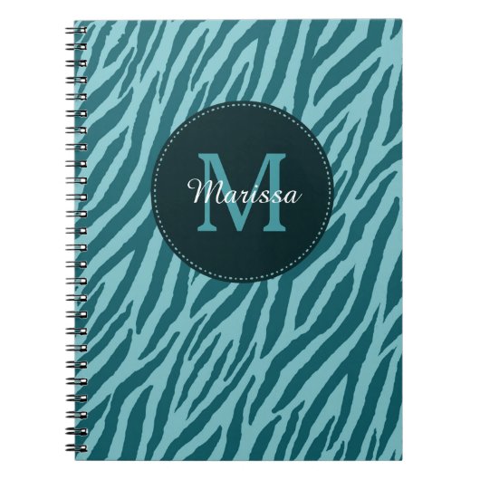 Stilvolle Aquamarine Zebra-Print mit Monogramm und Notizblock (Vorderseite)