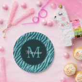 Stilvolle Aquamarine Zebra-Print mit Monogramm und Pappteller (Party)