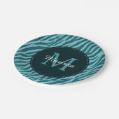 Stilvolle Aquamarine Zebra-Print mit Monogramm und Pappteller (Schrägansicht)