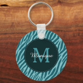 Stilvolle Aquamarine Zebra-Print mit Monogramm und Schlüsselanhänger (Vorderseite)