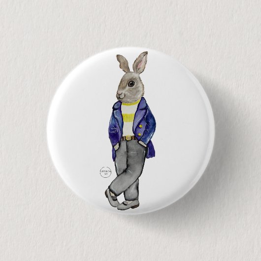 Stilvolle Aquarellhasen-Hand zeichnend Button (Vorderseite)
