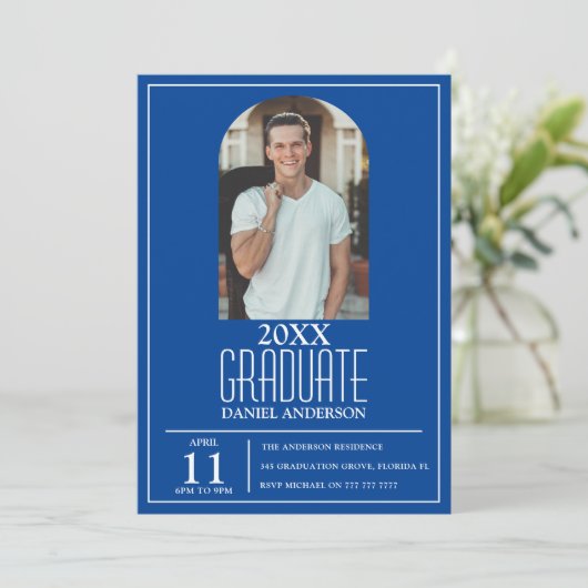 Stilvolle Arch Foto Abschluss Einladung (Stehend Vorderseite)