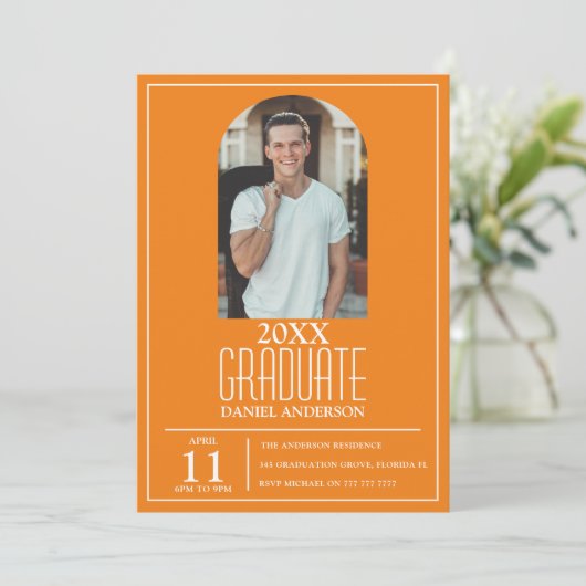 Stilvolle Arch Foto Abschluss Einladung (Stehend Vorderseite)