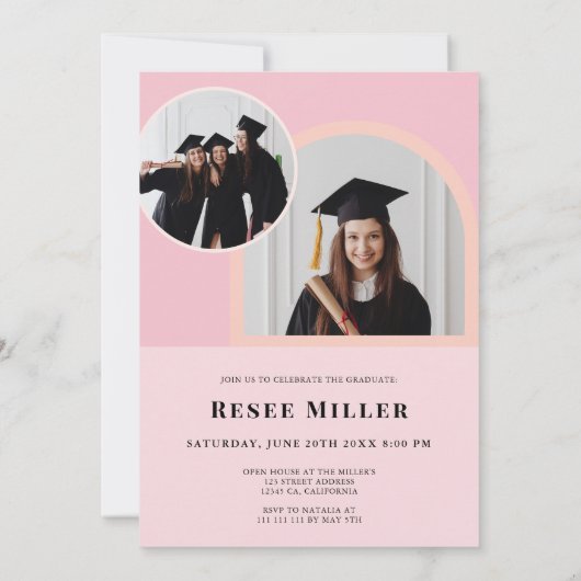 Stilvolle Arch Foto Graduation Party Einladung (Rückseite)