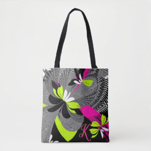 Stilvolle Art Deco Black & Hot Pink Design Monogra Tasche