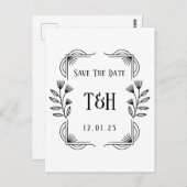 Stilvolle Art Deco Botanische Save the Date Postka Postkarte (Vorne/Hinten)