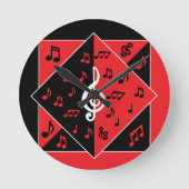 Stilvolle Art Deco Musiknote Rot Schwarz-weiß Runde Wanduhr (Vorderseite)