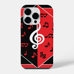 Stilvolle Art Deco Musiknoten Rot Schwarz Weiß iPhone 14 Pro Hülle
