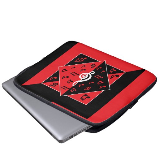 Stilvolle Art Deco Musiknoten Rot Schwarz-weiß Laptopschutzhülle (Vorne Knopf)