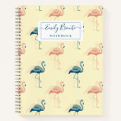 Stilvolle Art Deco Pfirsich & Blue Flamingo Muster Notizblock (Vorderseite)