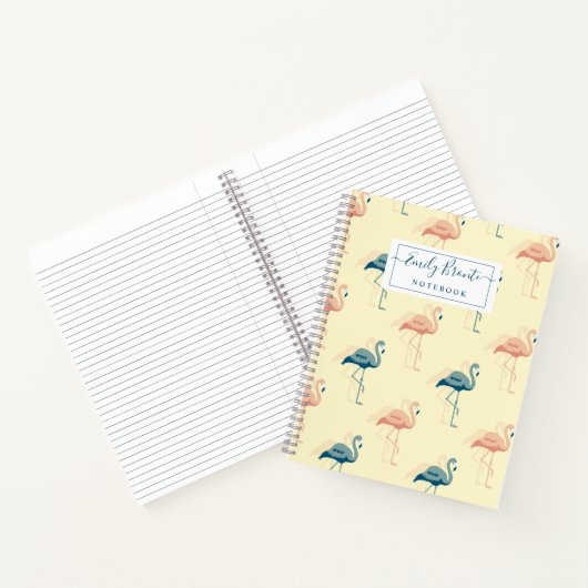 Stilvolle Art Deco Pfirsich & Blue Flamingo Muster Notizblock (Innenseite)