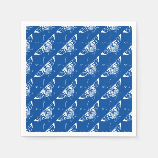 Stilvolle Art-Deco-Schmetterlinge, Kobalt blau und Serviette (Vorderseite)