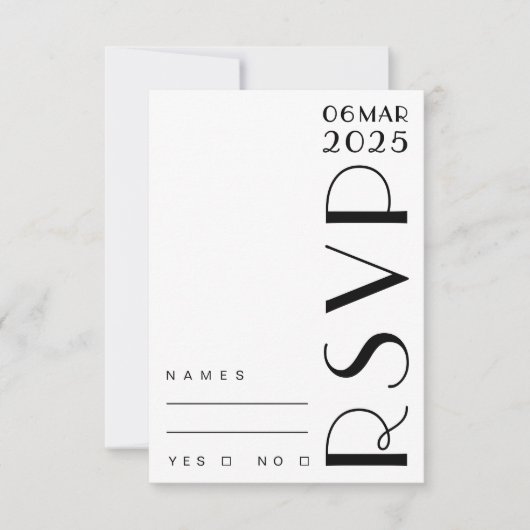 Stilvolle Art Deco Schwarz-weiße Hochzeit RSVP Karte (Vorderseite)