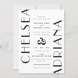 Stilvolle Art Deco Typografie Schwarz-weiße Hochze Einladung