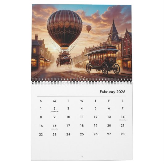 Stilvolle ästhetische Retro Cool Cogs Gears Steamp Kalender (Feb 2026)