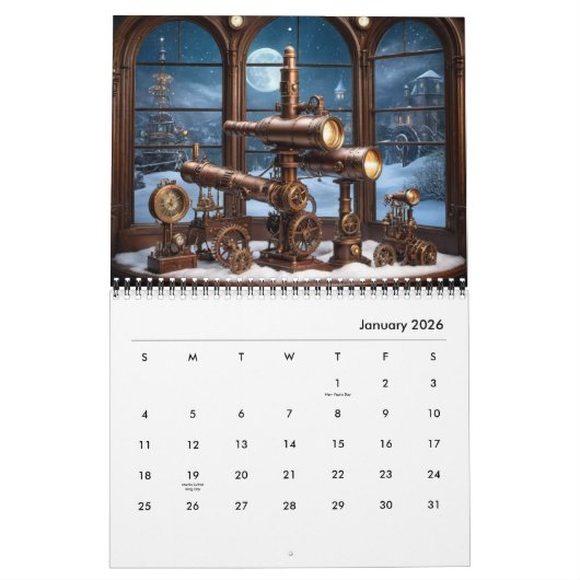Stilvolle ästhetische Retro Cool Cogs Gears Steamp Kalender (Jan 2026)