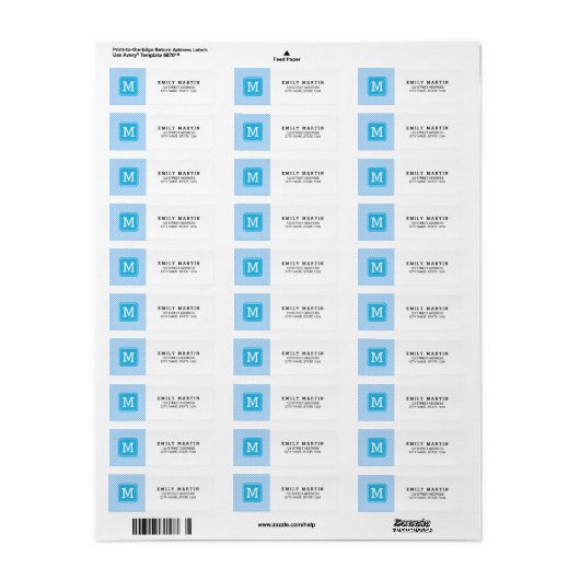 Stilvolle Baby Blue Gingham Monogram Address Label (Vorne)