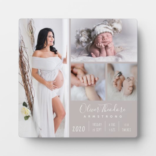 Stilvolle Baby Foto Family Keepake Beige Fotoplatte (Vorderseite)