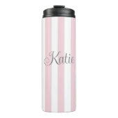 Stilvolle Baby Pink und White Stripes nach Maß Thermosbecher (Vorderseite)