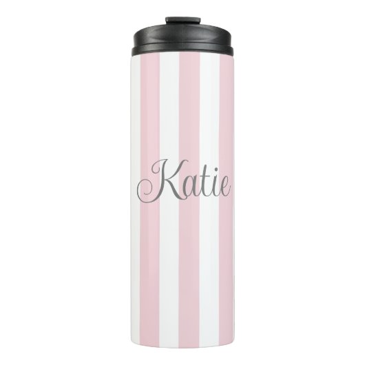Stilvolle Baby Pink und White Stripes nach Maß Thermosbecher (Vorderseite)